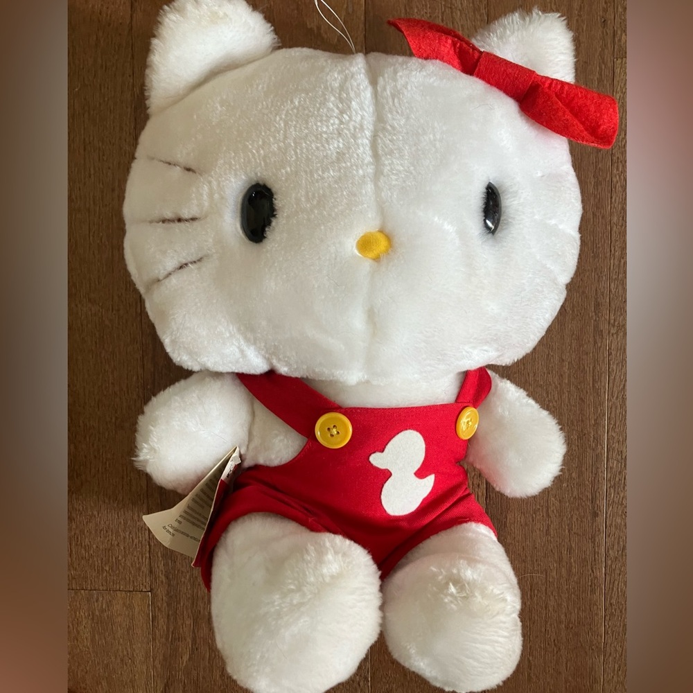 1983 Hello Kitty 12” Plush Red Overalls Child Guidance Sanrio CBS duck